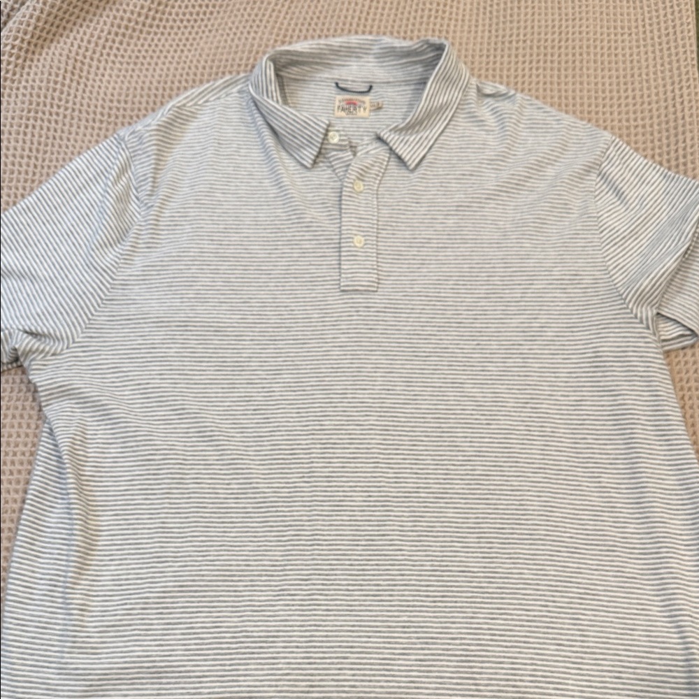 Faherty Men's Striped Polo Shirt - Gray XXL
